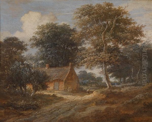 Baumbestandene Landschaft Mit Einer Bauernkate Oil Painting by Meindert Hobbema