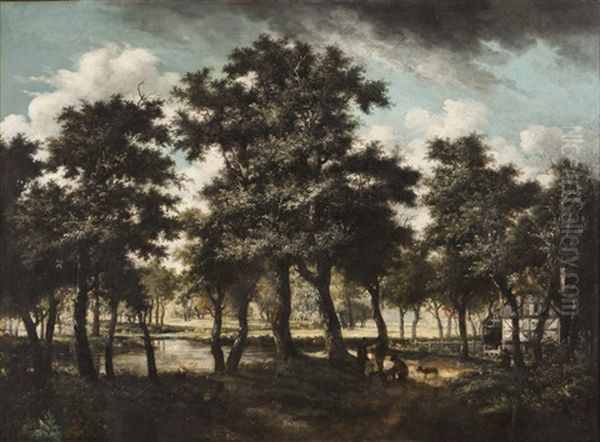 Landscape With Forest And Houses Oil Painting by Meindert Hobbema