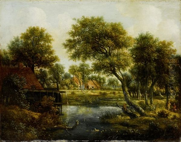 Baumreiche Landschaft Mit Wassermuhle Oil Painting by Meindert Hobbema