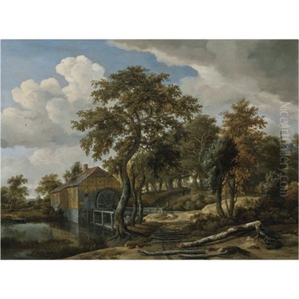 Summer Landscape With A Watermill Oil Painting by Meindert Hobbema