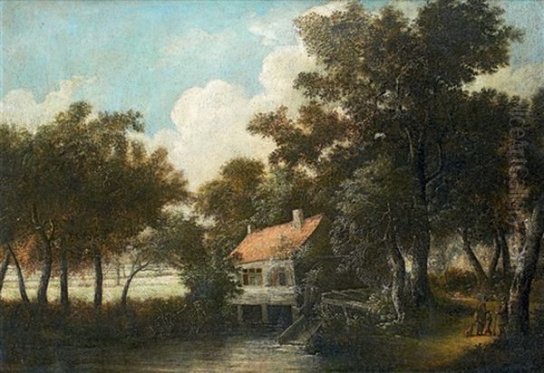 Paysage A La Maison Pres De L'etang Oil Painting by Meindert Hobbema