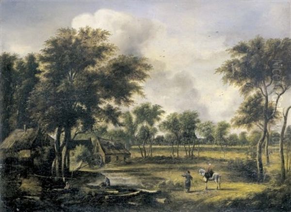 Landschaft Mit Bauernhausern Und Weiher Oil Painting by Meindert Hobbema