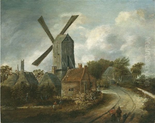 Landschaft Mit Windmuhle Zwischen Hausern Oil Painting by Meindert Hobbema