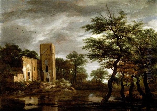 Die Ruinen Von Schloss Egmond In Egmond Aan De Hoef Oil Painting by Meindert Hobbema