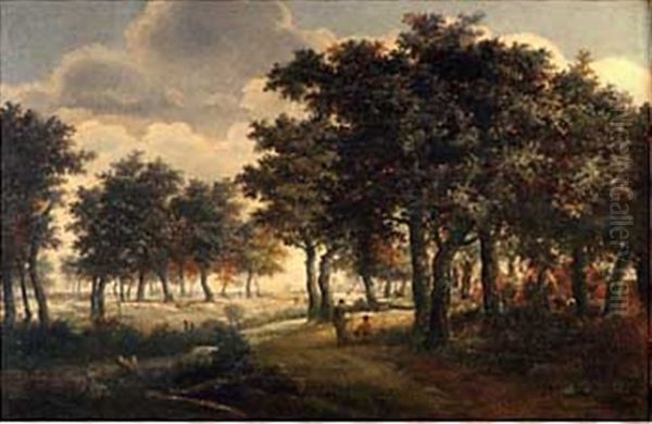 Chasseurs Dans Un Paysage Boise Oil Painting by Meindert Hobbema