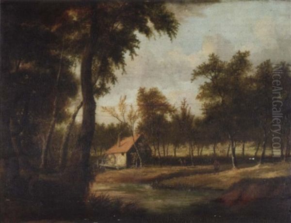 Eine Wassermuhle Oil Painting by Meindert Hobbema