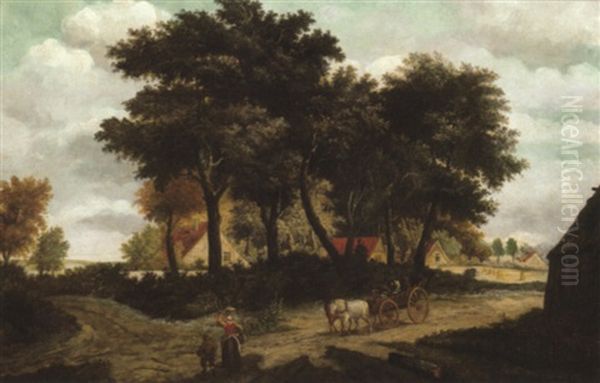 Dorflandschaft Mit Pferdewagen Oil Painting by Meindert Hobbema