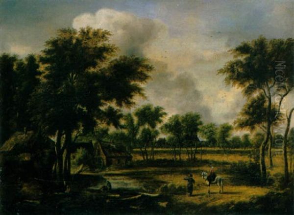 Landschaft Mit Bauernhausern Und Weiher Oil Painting by Meindert Hobbema