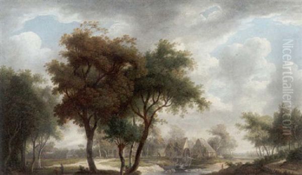 Hollandische Landschaft Mit Wassermuhle Oil Painting by Meindert Hobbema