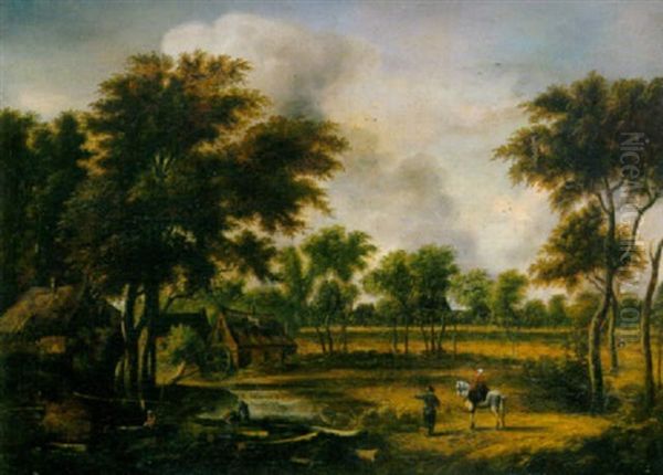 Landschaft Mit Bauernhausern Und Weiher Oil Painting by Meindert Hobbema