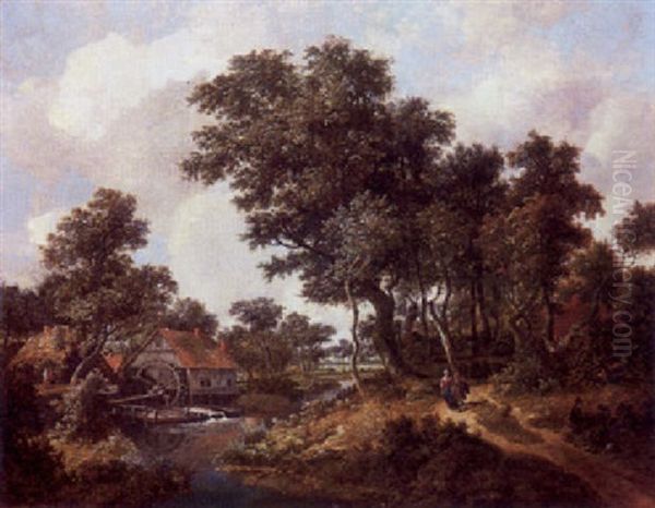 Waldlandschaft Mit Alter Muhle Am Flusufer Links Oil Painting by Meindert Hobbema