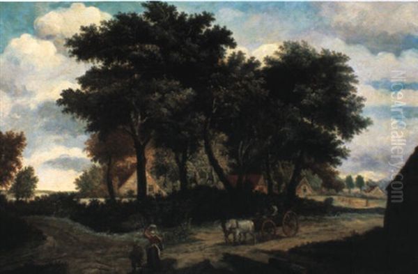 Gehoft Mit Pferdewagen Oil Painting by Meindert Hobbema