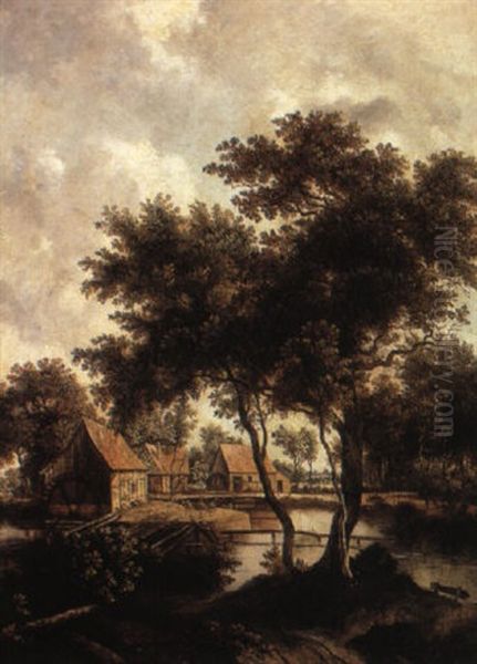 Le Moulin Du Louvre Oil Painting by Meindert Hobbema