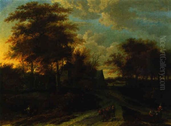 Waldlandschaft Mit Einem Bauernhaus Und Hirten Oil Painting by Meindert Hobbema