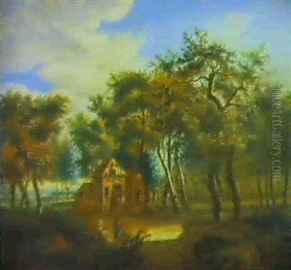 Waldlandschaft Mit Einem Bauernhaus Und Figuren Oil Painting by Meindert Hobbema