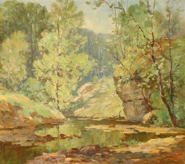 Creek In Summer, Impressionist Landscape Oil Painting by Jess Hobby