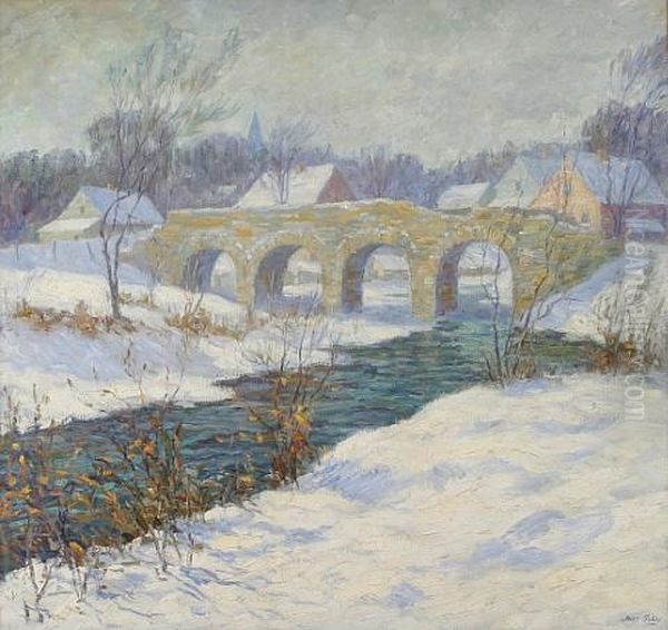 Bridge In Winter Oil Painting by Jess Hobby