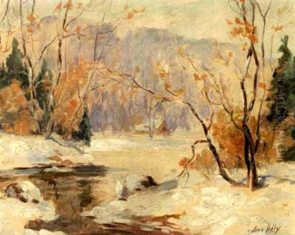 Winter Landscape With Stream Oil Painting by Jess Hobby