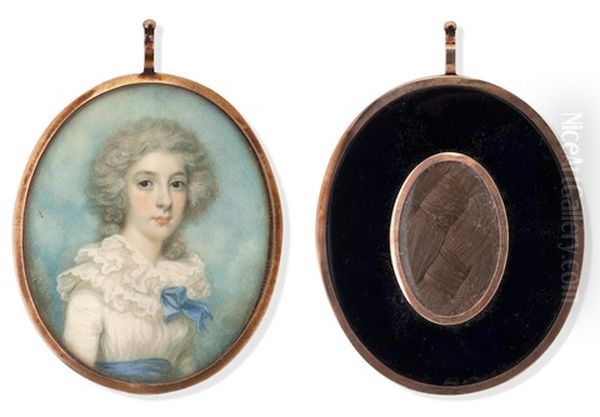 A Portrait Miniature Of A Lady Wearing A White Dress Oil Painting by William Armfield Hobday