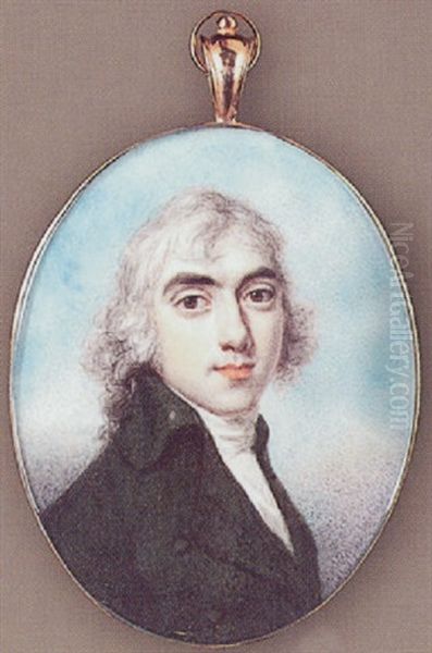 A Gentleman, With Powdered Hair En Queue, Wearing Dark Moss Green Coat And White Stock Oil Painting by William Armfield Hobday