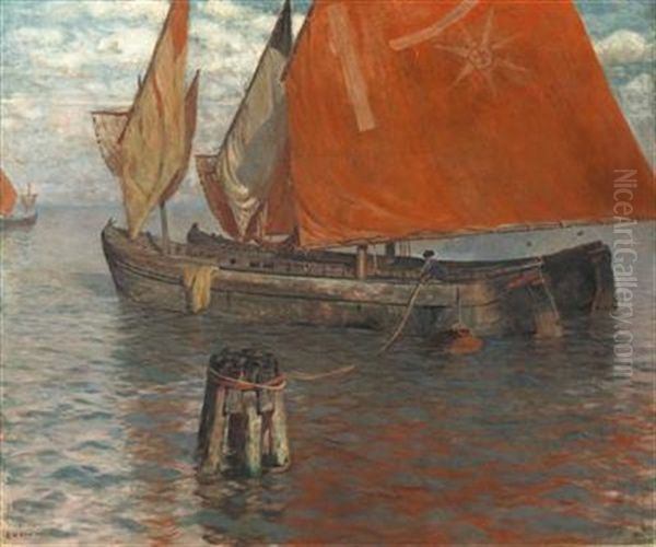 Fishing Boats Oil Painting by Franz Xaver Hoch