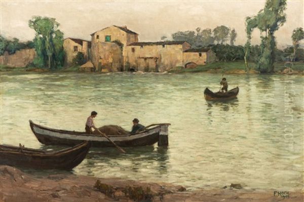 Truber Tag Am Arno (cloudy Day At The Arno) Oil Painting by Franz Xaver Hoch