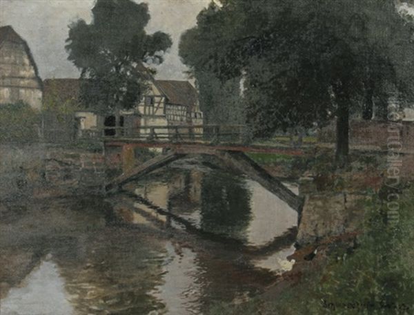 Bachlauf Mit Brucke In Schwindratzheim Im Elsas Oil Painting by Franz Xaver Hoch