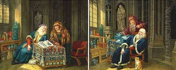 Ein Gelehrter Und Seine Frau In Der Gotischen Studierstube (+ Another; Pair) Oil Painting by Johann Jakob Hoch