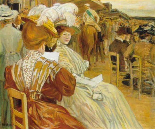 Elegantes Aux Courses Oil Painting by Gaston Hochard