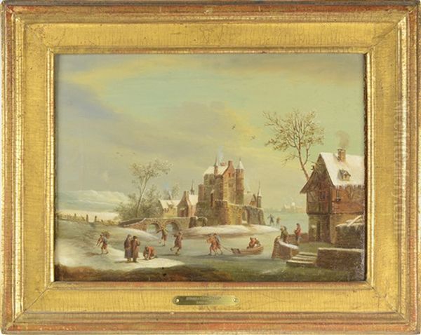 Landscape With Ice Scaters Oil Painting by Franz Hochecker