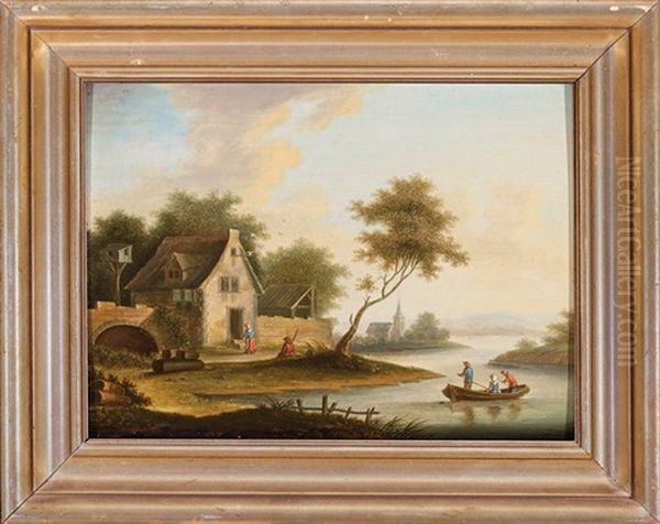 Riverside Residence #1 (+ Riverside Residence #2; Pair) Oil Painting by Franz Hochecker