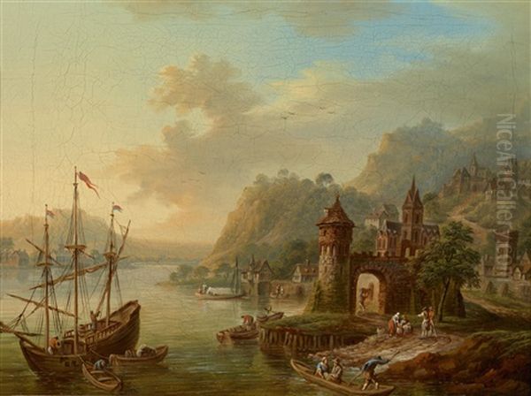 Eine Rheinlandschaft Oil Painting by Franz Hochecker