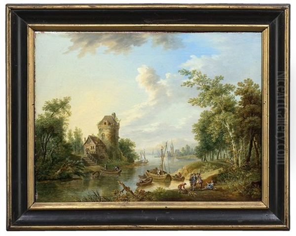 Sommerliche Flusslandschaften Mit Reicher Figurenstaffage (pair) Oil Painting by Franz Hochecker