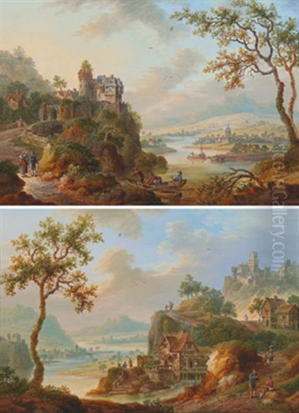 Flusslandschaft (+ Flusslandschaft; Pair) Oil Painting by Franz Hochecker