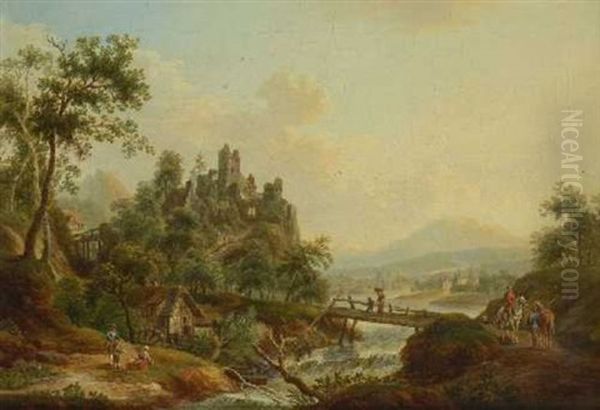 Flusslandschaft Mit Figurenstaffage Oil Painting by Franz Hochecker