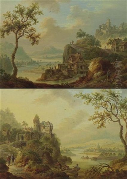 Flusslandschaft (+ Another; Pair) Oil Painting by Franz Hochecker