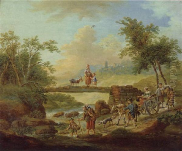 Reisende In Weiter Flusslandschaft Oil Painting by Franz Hochecker