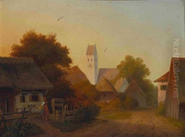 Dorfansicht In Der Abendsonne Oil Painting by Anton Hoechl