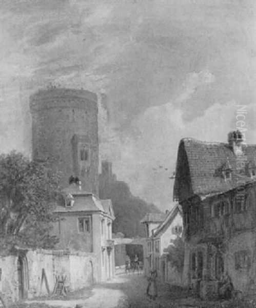 Stadbefestigung Mit Rundturm Oil Painting by Anton Hoechl