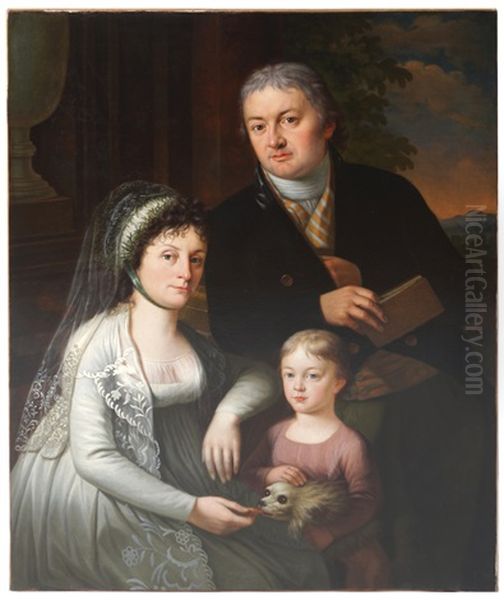 Swiss Family Group Portrait Oil Painting by Johann Baptist Hoechle