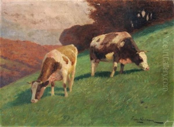 Grasende Kuhe Oil Painting by Franz Gustav Hochmann