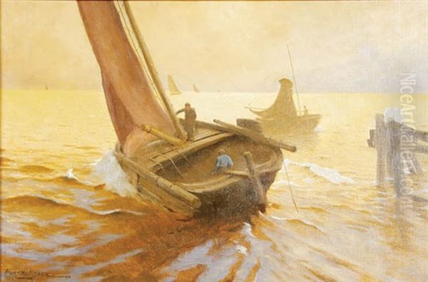 Sailing At Dawn Oil Painting by Franz Gustav Hochmann