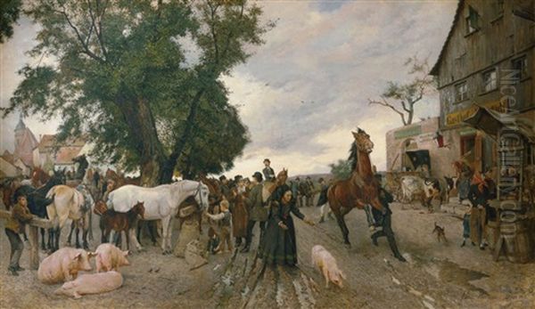 Pferdemarkt Vor Den Toren Einer Kleinstadt Oil Painting by Franz Gustav Hochmann