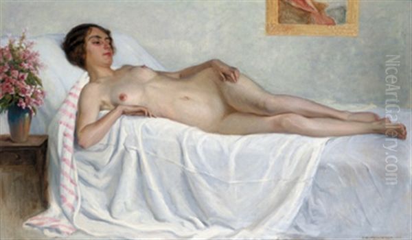 Liegender Frauenakt Oil Painting by Ernst Hochschartner