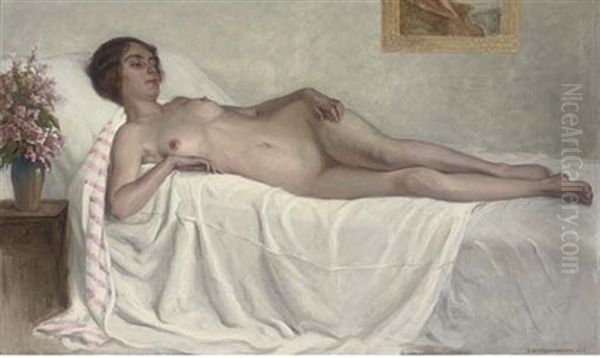 Reclining Nude Oil Painting by Ernst Hochschartner