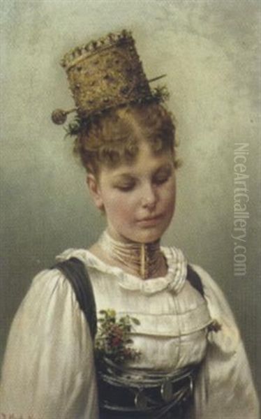 Eine Junge Frau In Tracht Oil Painting by Daniel Hock