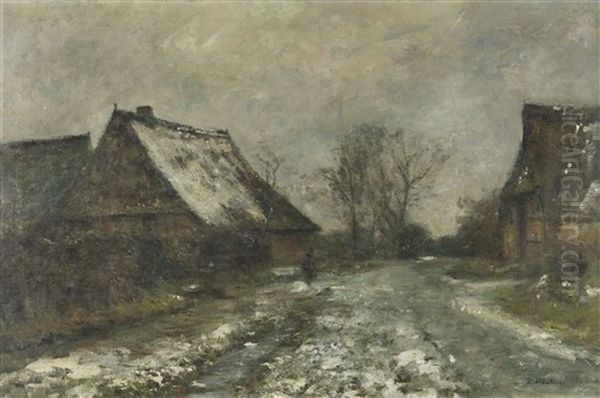 Winterlandschaft Mit Bauernhausern by Rudolf Hoeckner