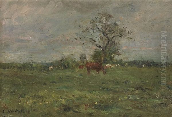 Zwei Olgemalde: Sommerliche Weidenlandschaft In Holstein. Holsteinische Dorfstrase Oil Painting by Rudolf Hoeckner