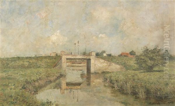 Die Neue Stocksbrucke In Wedel Oil Painting by Rudolf Hoeckner