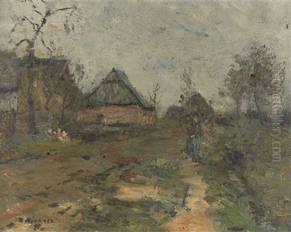 Holsteinische Dorfstrase Mit Frauenfigur by Rudolf Hoeckner